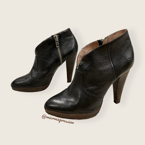 $379 Frye Harlow Campus Black Genuine Leather Zip Up Casual/Formal Ankle Bootie - Picture 4 of 10